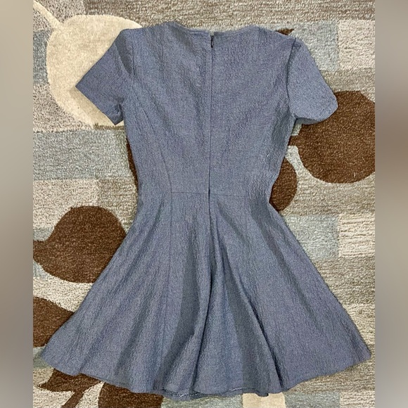 Theory Short Sleeve Albita Mini Skater Dress in Denim Multi Perry Texture - Picture 7 of 9